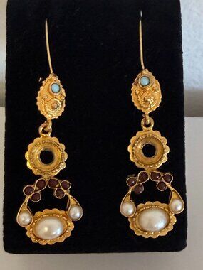 Traditional Turkish Ottoman Earrings Costume 24kt Gold over bronze